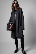 Rosany Coat - Women’s grey wool long cardigan