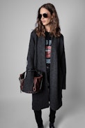 Rosany Coat - Women’s grey wool long cardigan