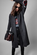 Rosany Coat - Women’s grey wool long cardigan