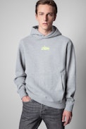 Sweatshirt Sanchi Photoprint Happy - Sweatshirt  homme gris chiné imprimé photoprint