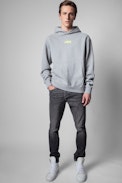 Sweatshirt Sanchi Photoprint Happy - Sweatshirt  homme gris chiné imprimé photoprint