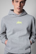 Sweatshirt Sanchi Photoprint Happy - Sweatshirt  homme gris chiné imprimé photoprint