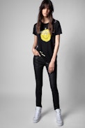 Walk Multicusto T-shirt Leinen - Women’s black happy print T-shirt