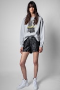 Sweatshirt Champ Voltaire Signature - Sweatshirt femme gris chiné avec portrait de Voltaire sur le devant.