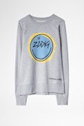 Felpa Upper Happy - Felpa da donna grigio screziato con stampa Zadig happy