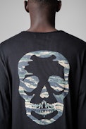 Monastir T-shirt - Men’s black cotton henley neckline T-shirt with skull print