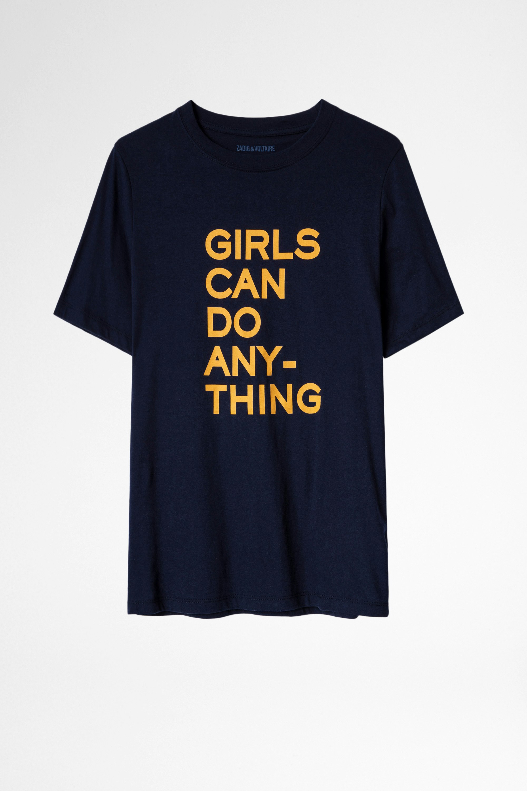 T-Shirt Bella T-Shirt aus marineblauer Baumwolle „Girls can do anything“
