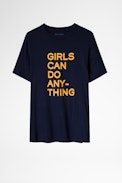T-Shirt Bella - T-Shirt aus marineblauer Baumwolle „Girls can do anything“