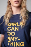 T-Shirt Bella - T-Shirt aus marineblauer Baumwolle „Girls can do anything“