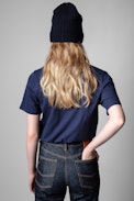 T-Shirt Bella - T-Shirt aus marineblauer Baumwolle „Girls can do anything“