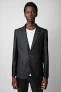 Viks Blazer - Unisex’s striped anthracite grey flannel wool blazer.