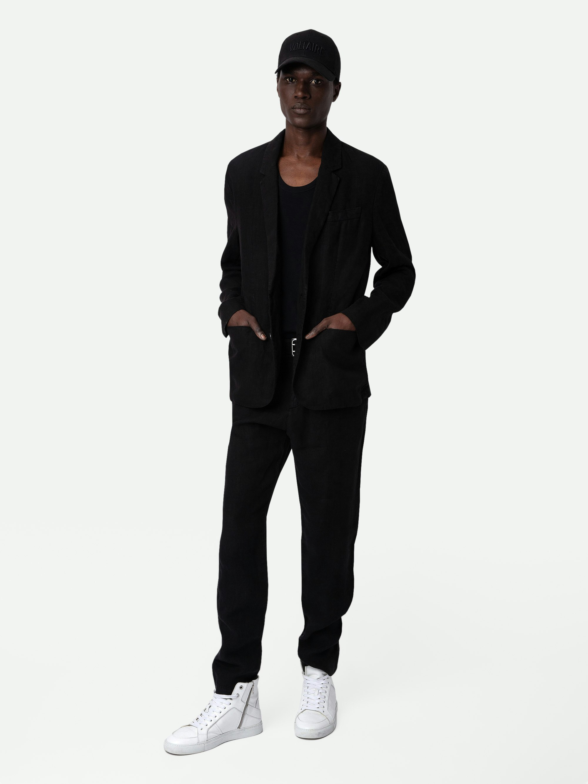 Viks Linen Blazer - Black washed linen structured blazer with button closure and pockets.