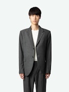 Vanilleh Blazer - Straight mottled grey flannel blazer with stripes, button fastening, pockets and Studio label.