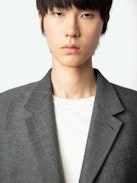 Vanilleh Blazer - Straight mottled grey flannel blazer with stripes, button fastening, pockets and Studio label.