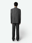 Vanilleh Blazer - Straight mottled grey flannel blazer with stripes, button fastening, pockets and Studio label.