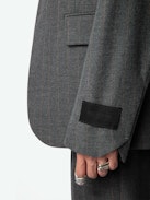 Vanilleh Blazer - Straight mottled grey flannel blazer with stripes, button fastening, pockets and Studio label.