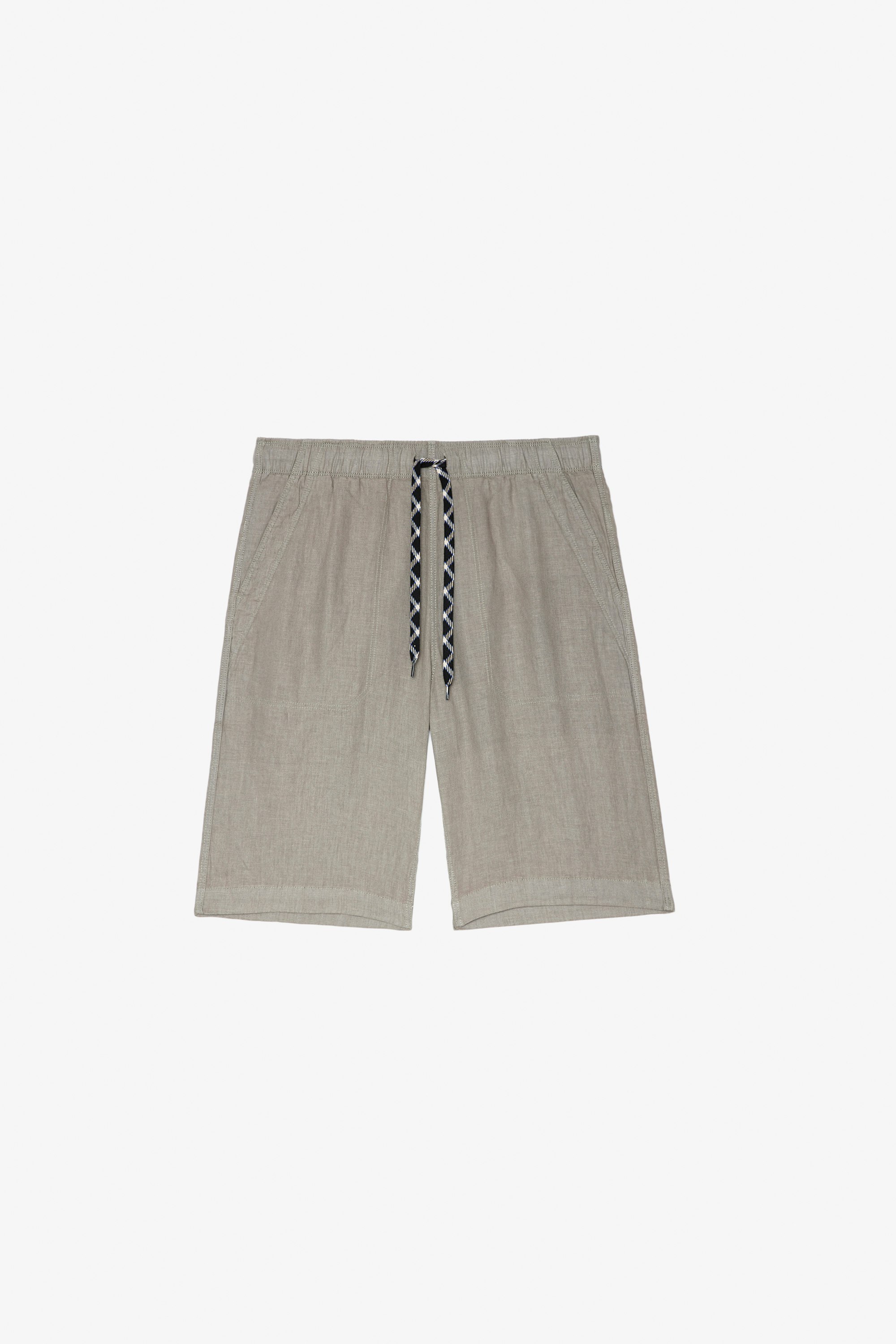 Pixels Shorts Men's khaki linen shorts with multiple pockets
