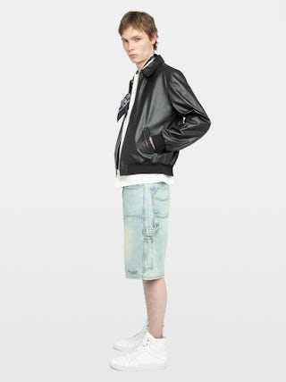 Shorts Perys Denim - Knee-length wide-leg bermuda shorts in worker style with seam details and rivets.