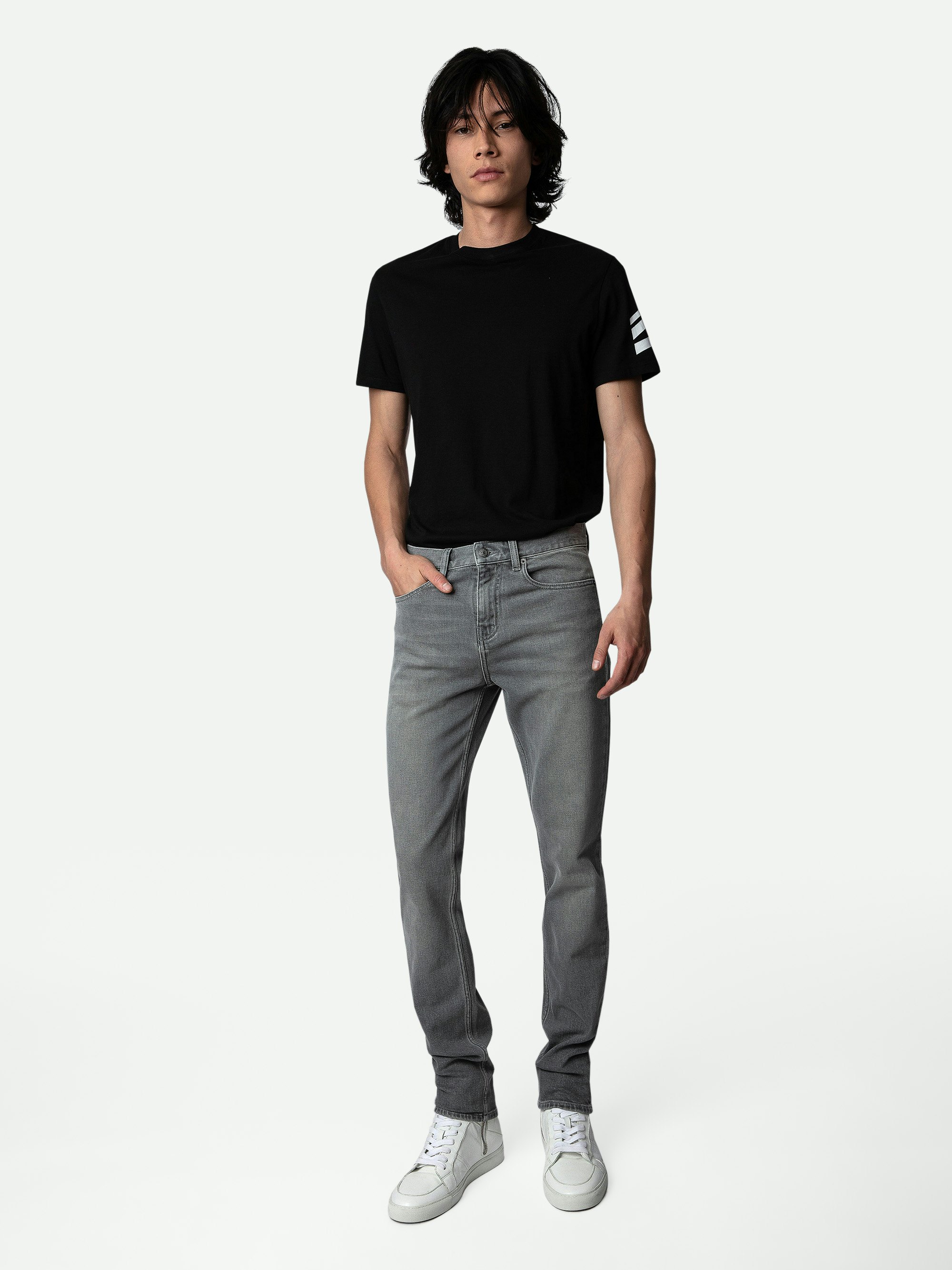Jeans Steeve  - Graue Regular-Herrenjeans aus Denimstoff