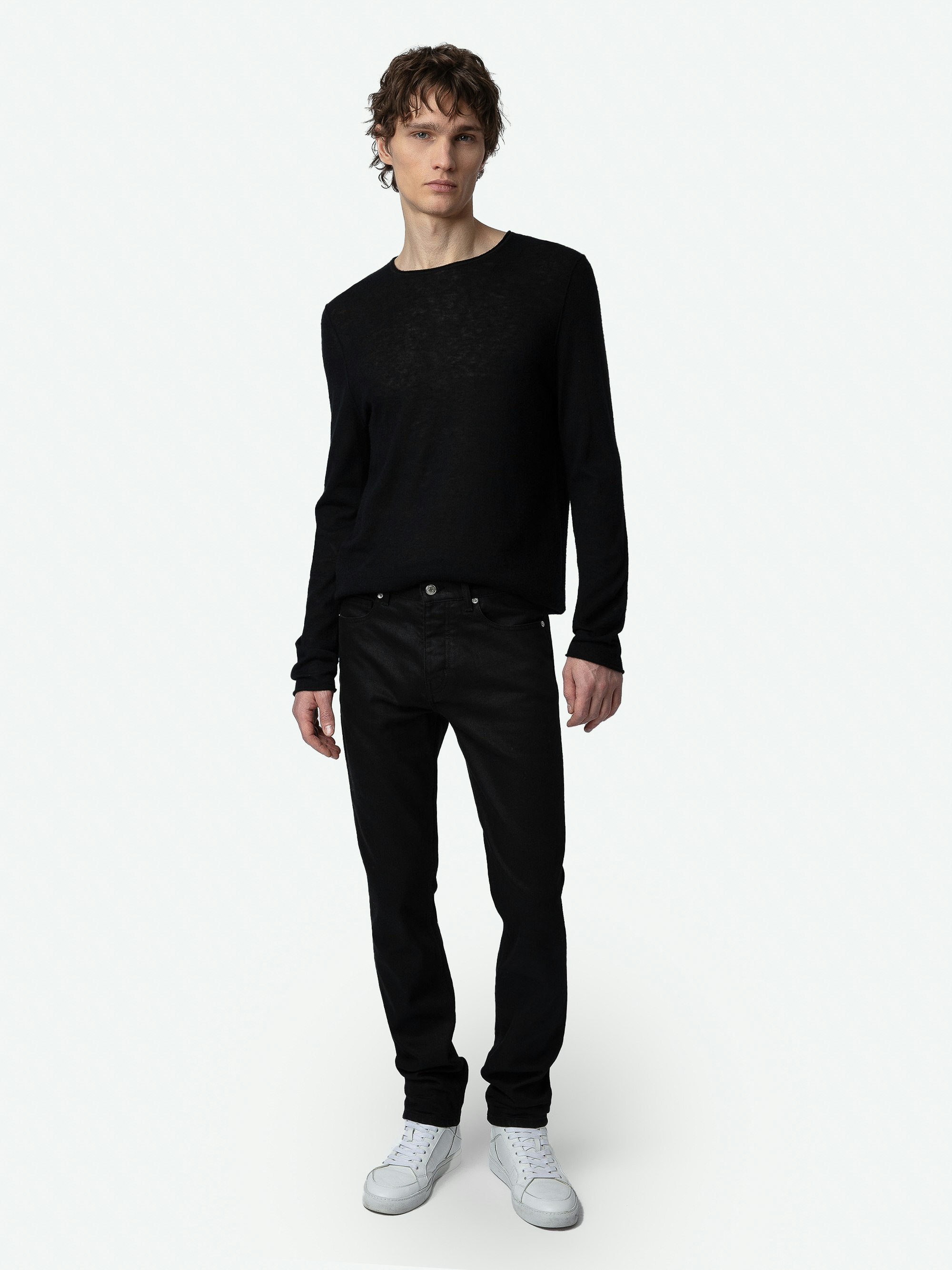 Jeans Steeve - Schwarze Regular-Herrenjeans aus schwarzem Denimstoff.