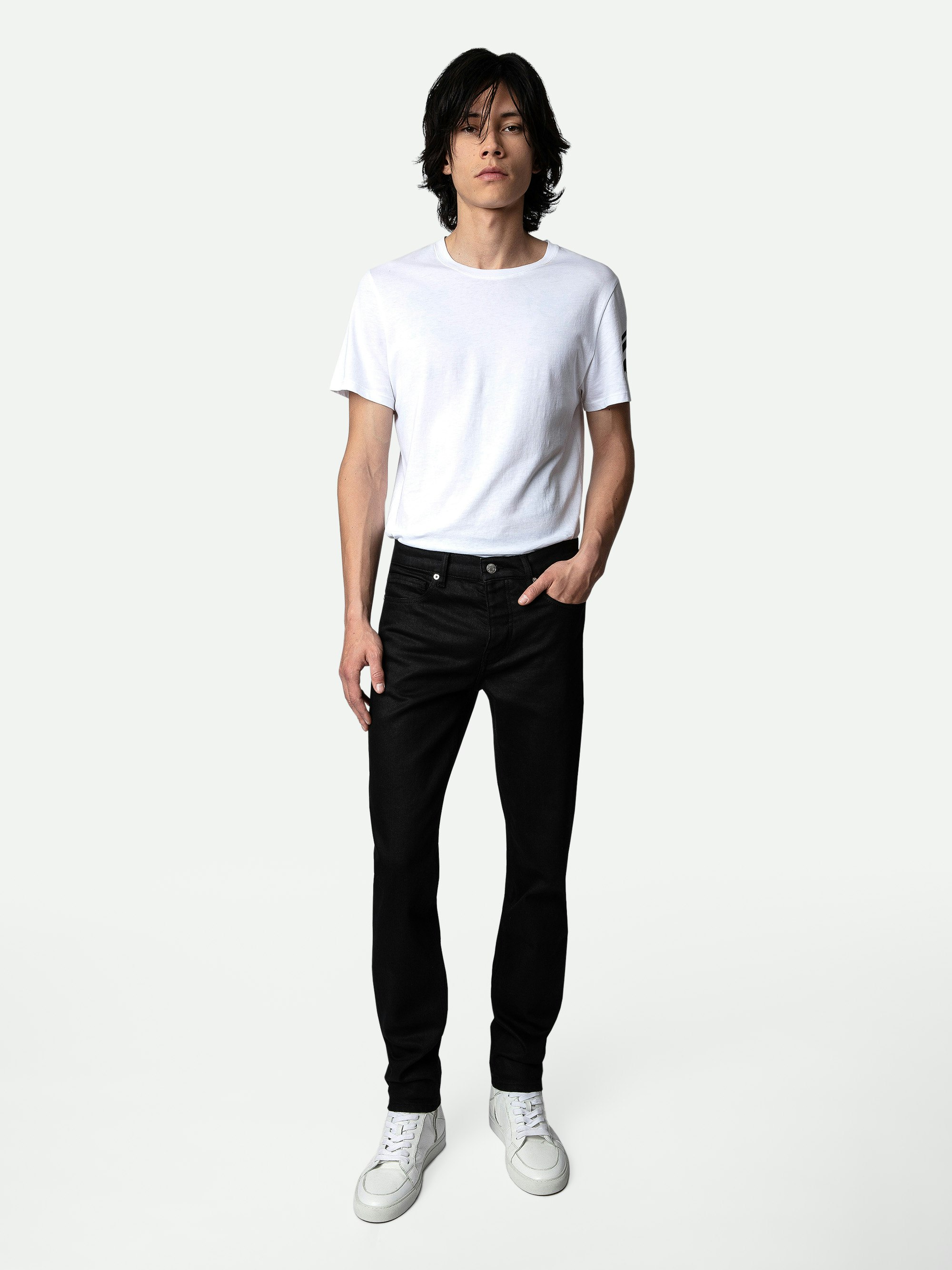 Jeans Steeve - Schwarze Regular-Herrenjeans aus schwarzem Denimstoff