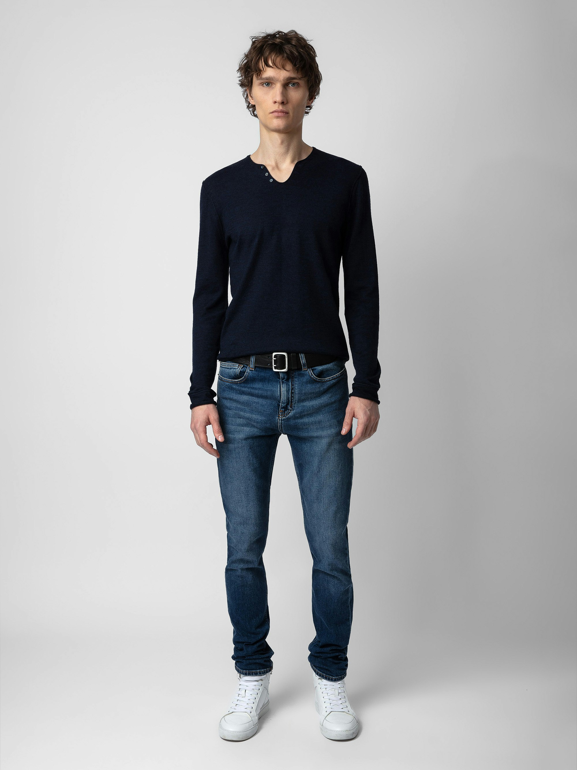 Jean Mick - Jean slim en toile denim bleue.