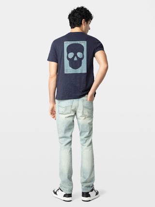 John Jeans - Straight jeans with holes and wear, zip fastening.