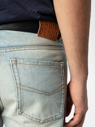 Jeans John - Jeans dritti con buchi e segni di usura, chiusura con zip.