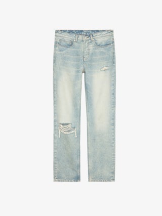 Jeans John - Straight jeans with holes and wear, zip fastening.