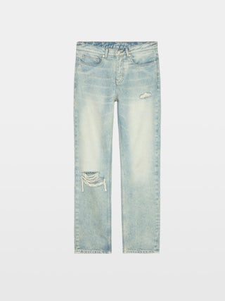 John Jeans - Straight jeans with holes and wear, zip fastening.