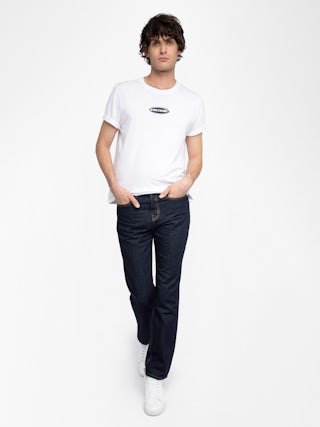 Jean John - Straight raw denim jeans with zip fastening.