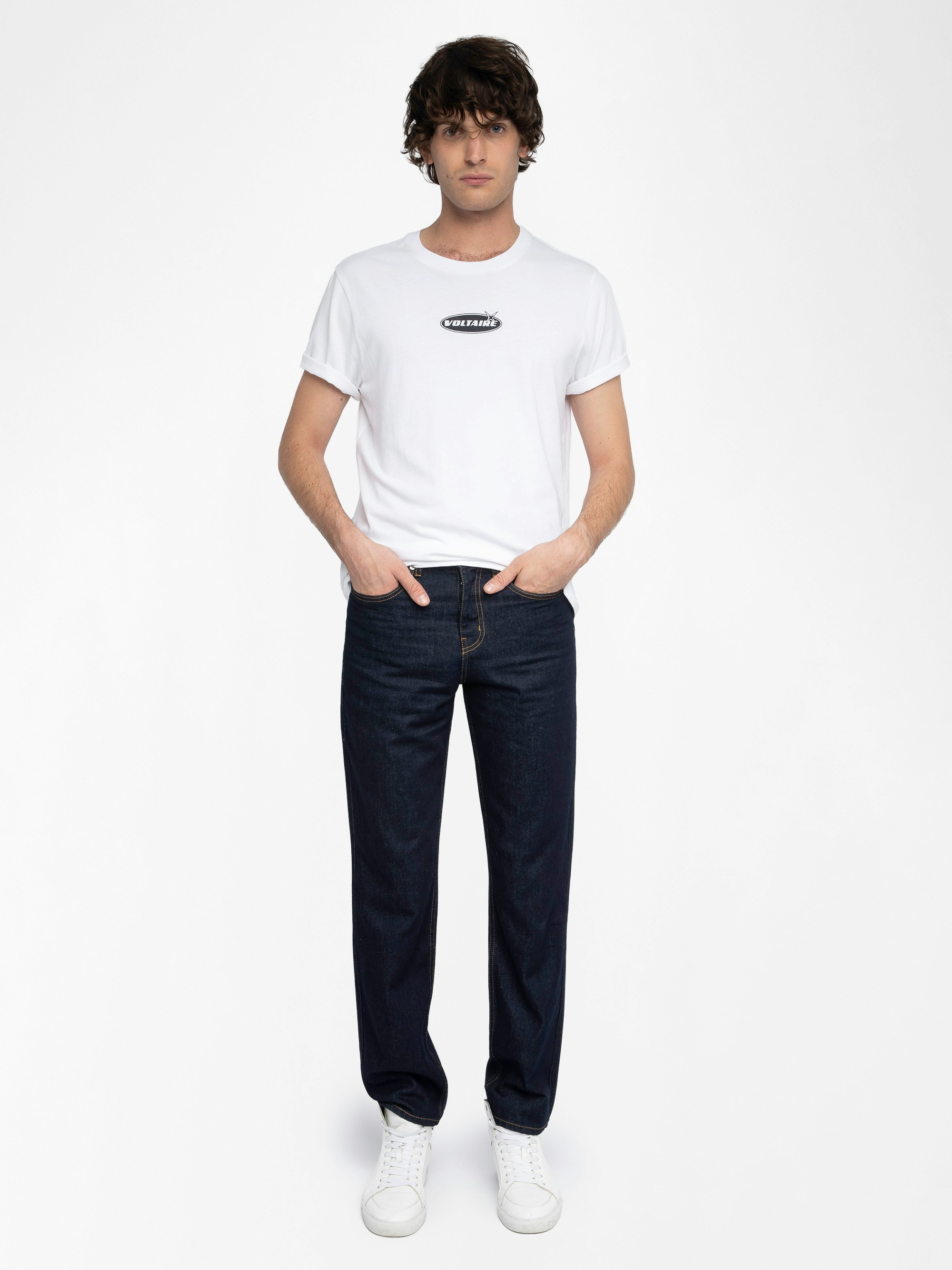 Jean John - Gerade geschnittene rohe Jeans mit Reißverschluss.