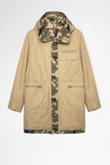 Keanu Parka - Men's reversible cotton military parka in beige camouflage