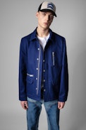 Bertie Jacket - Men's royal blue cotton jacket with arrow pattern