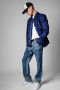 Bertie Jacket - Men's royal blue cotton jacket with arrow pattern