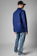 Bertie Jacket - Men's royal blue cotton jacket with arrow pattern