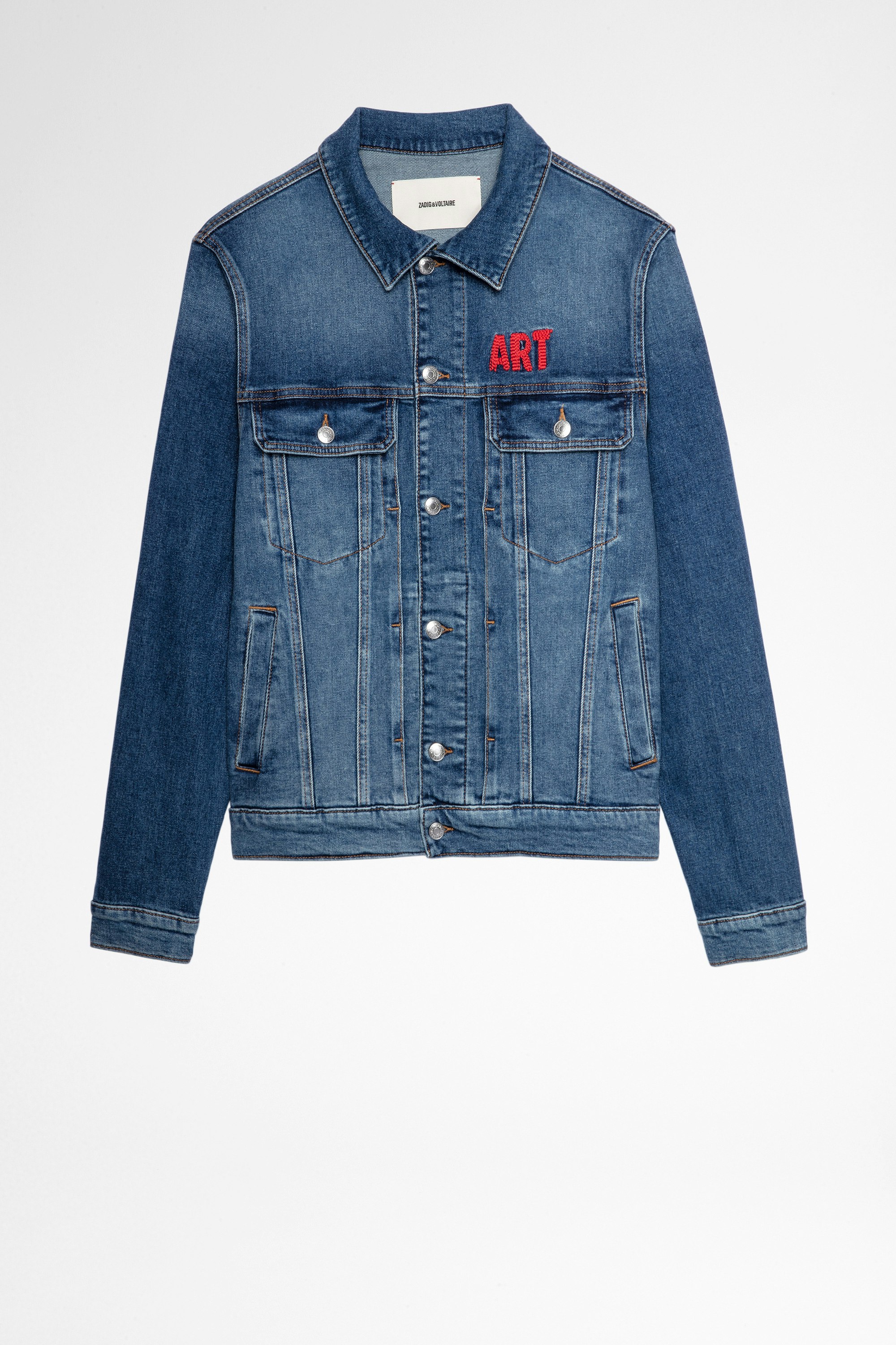 Base Denim Jacket Men's blue denim jacket with embroidered skull. Made with fibers from organic farming.