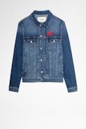 Base Denim Jacket - Men's blue denim jacket with embroidered skull. Made with fibers from organic farming.