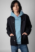 Light Bertie Jacket - Men’s navy blue cotton jacket with ‘Art is truth’ and skull patches on back