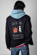 Light Bertie Jacket - Men’s navy blue cotton jacket with ‘Art is truth’ and skull patches on back