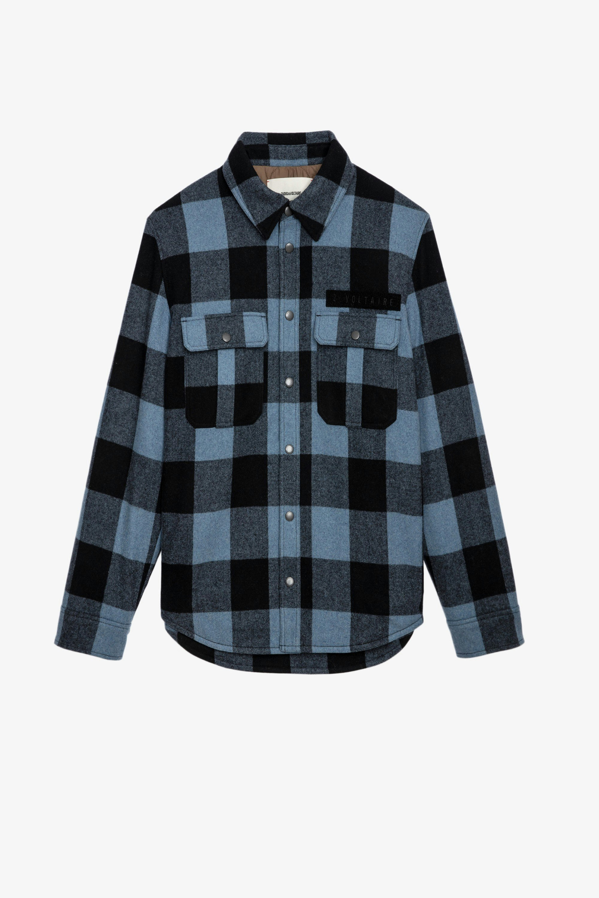 Bali Overシャツ Men’s checked blue overshirt with skull motif on the back 