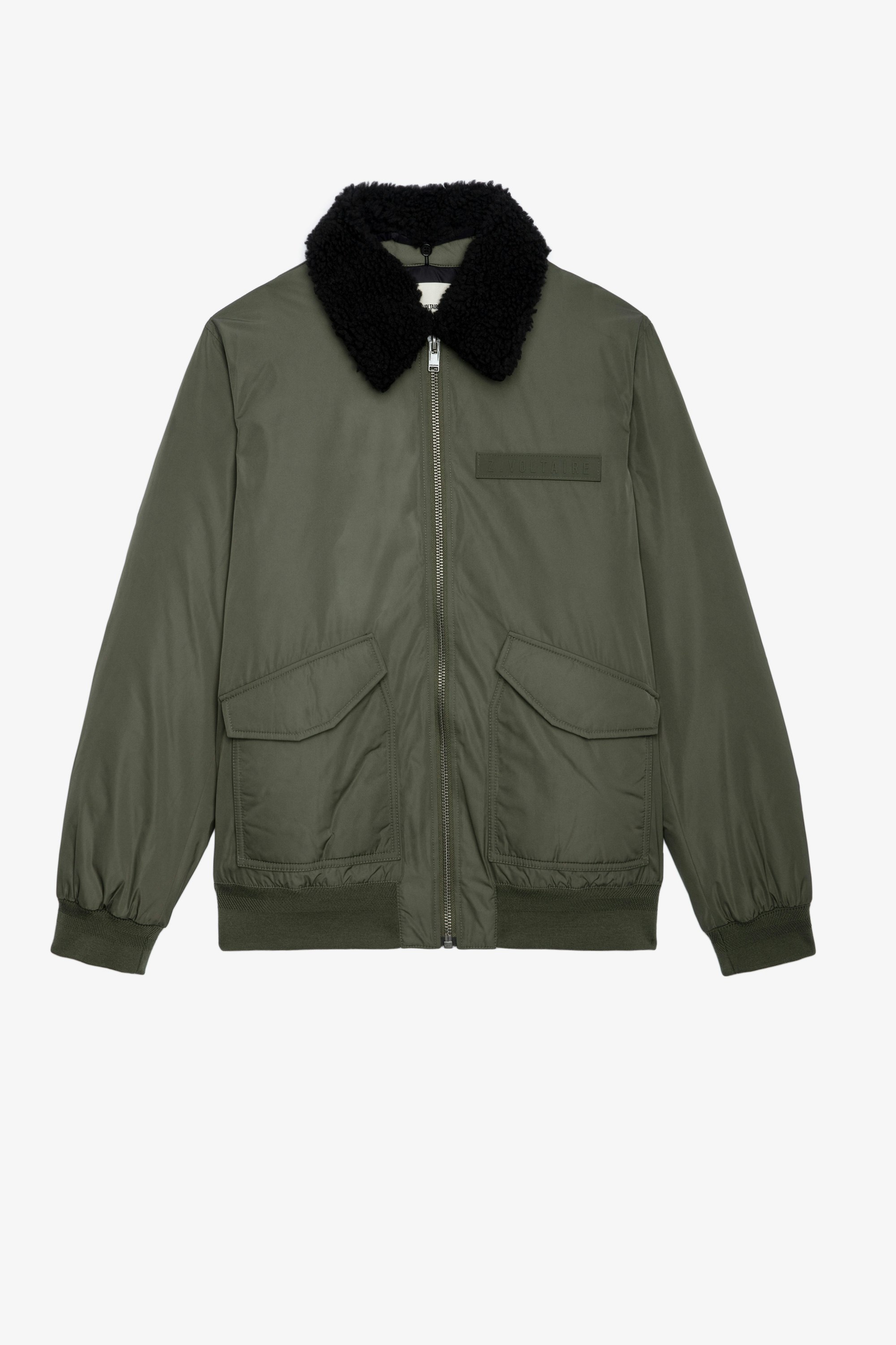 Mate Nylon Bomber ジャケット Men’s Khaki military bomber jacket with removable faux fur collar