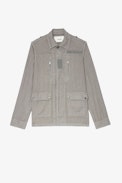 Kido Jacket - Men's short military parka in khaki linen with a Voltaire signature on the back