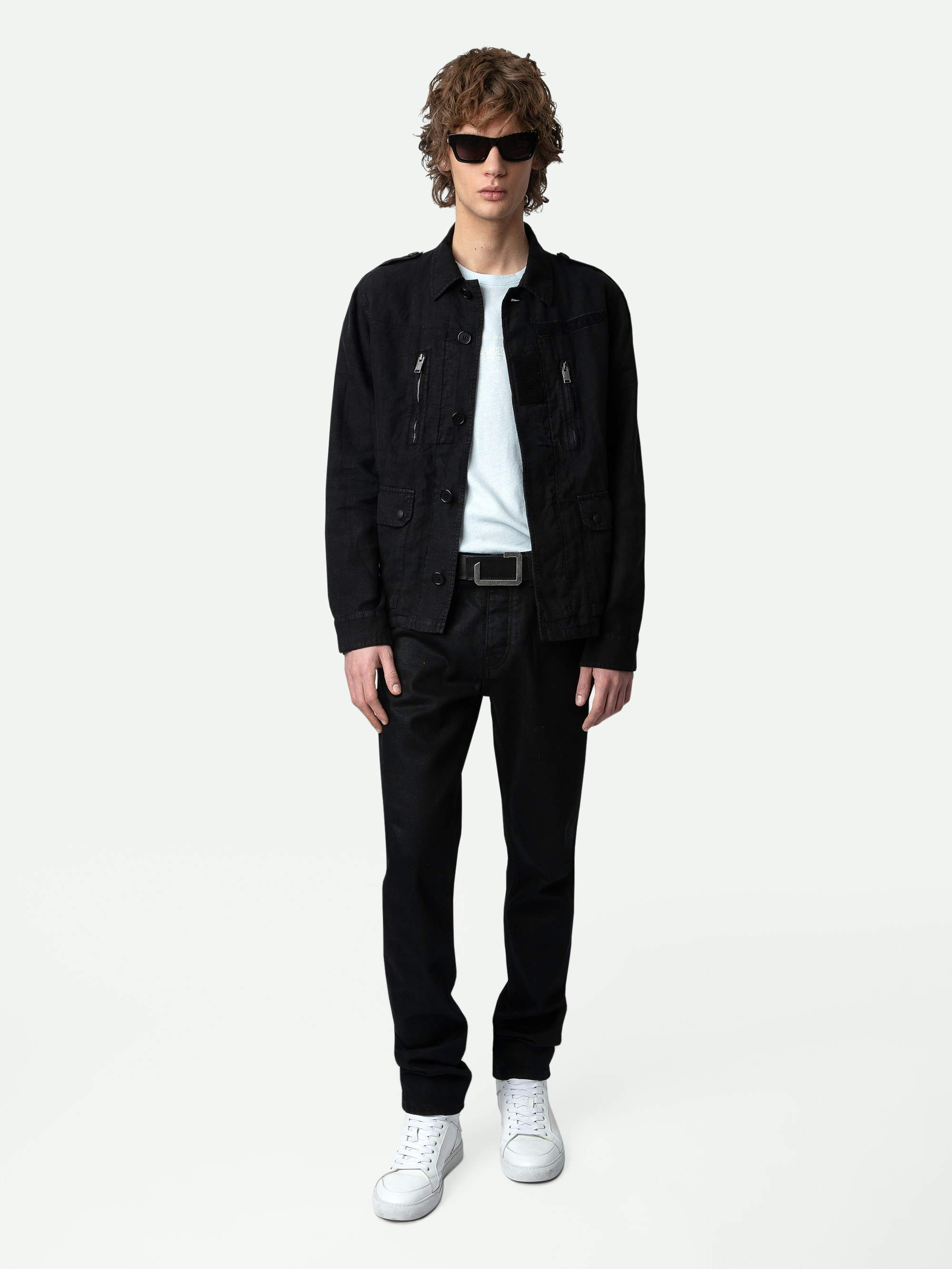 Kido Linen Jacket - Black washed linen jacket with pockets.