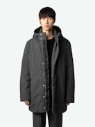 Parka Kobel - Parka grigio di media lunghezza con cappuccio, collo alto, sottopatta distintiva e stemma Studio.