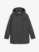 Parka Kobel - Parka grigio di media lunghezza con cappuccio, collo alto, sottopatta distintiva e stemma Studio.