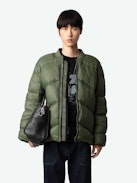 Bony Puffer Coat - Green puffer coat with herringbone quilting, pockets and signature placket.