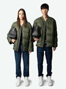 Bony Puffer Coat - Green puffer coat with herringbone quilting, pockets and signature placket.