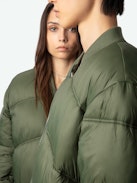 Bony Puffer Coat - Green puffer coat with herringbone quilting, pockets and signature placket.