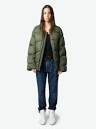 Bony Puffer Coat - Green puffer coat with herringbone quilting, pockets and signature placket.